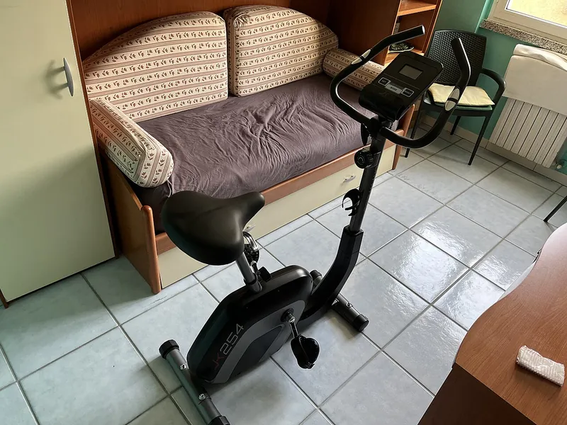 Stationary exercise bike in a living room (illustrative photo)